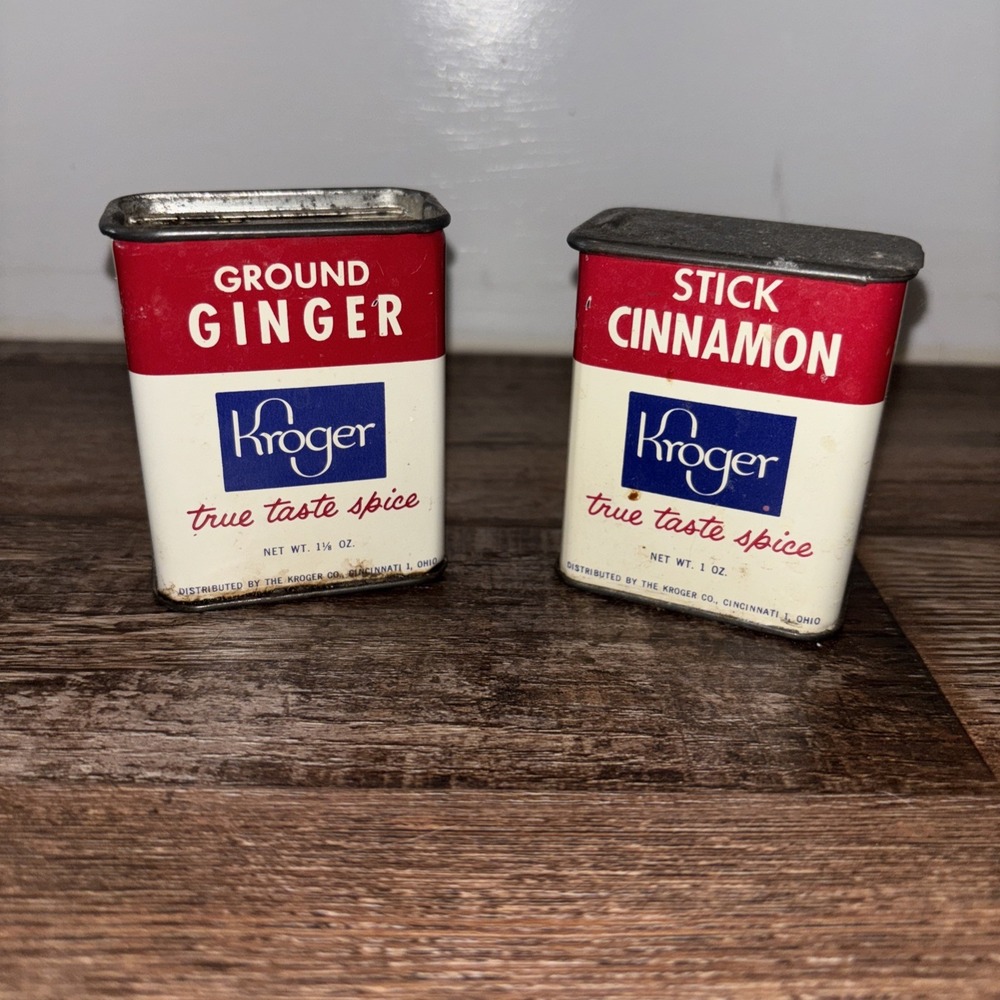 VINTAGE KROGER SPICE TINS-stick Cinnamon And Ground Ginger 1 1/8 Ounce